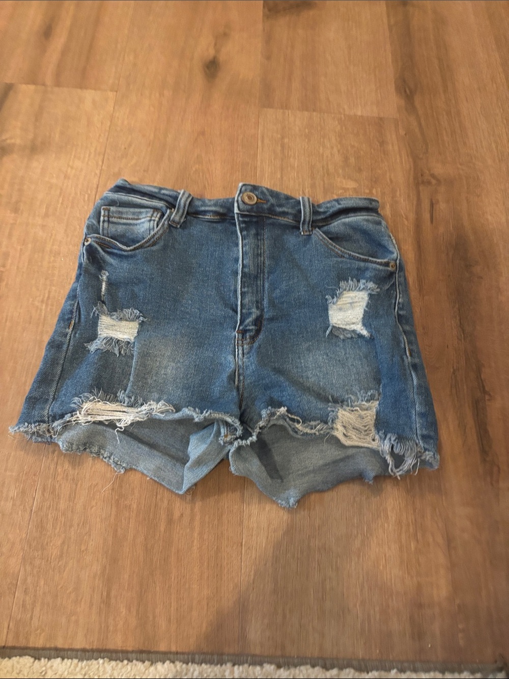 Distressed Women's Denim Shorts - Blue